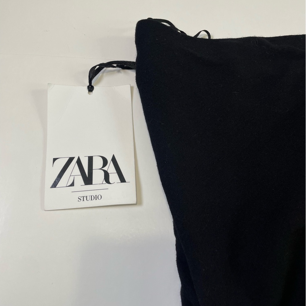 NWT ZARA Studio Black Wool Draped Dress XL - Picture 4 of 16